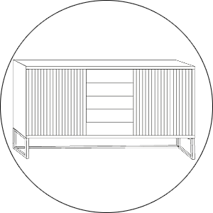 Wiemann Commode Helmond Lamellen Deur 5 Laden Deur op Sleevoet.